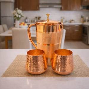 Plane Set jug Copper Pitcher With Hammered Texture And Handle <b>Large</b> Capacity Home Drinkware - Product Image 1