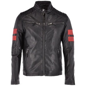 เสื้อแจ็คเก็ตหนังสีดำสไตล์ไบค์เกอร์สำหรับผู้ชาย - Product Image 1
