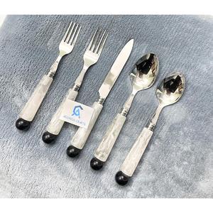 Juego de cubiertos de acero inoxidable 18/10 con mango de resina, cuchara para postre, tenedor para cena, cuchillo, cubiertos dorados de primera calidad, vajilla plateada para mesa - Product Image 1