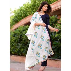 Magnifique ensemble de costume Mughal Butta Dupatta bleu, taille XS - Product Image 2