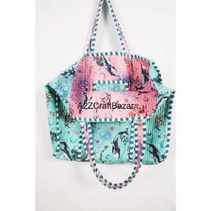 Bolso de Playa Grande de Algodón Multicolor a Rayas, Acolchado a Mano, para Mujer, de Rajasthan, el Más Vendido - Product Image 6