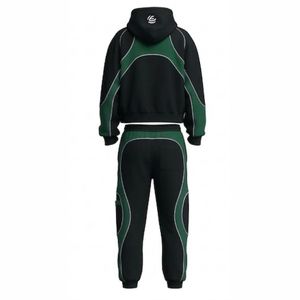 Conjunto Deportivo de Hombre con Parches de Tela Pesada |   Sudadera con Capucha y Pantalones Deportivos Personalizados con Paneles en Contraste | - Product Image 5