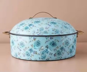 Premium Casserole Hot Pot Aqua Blue Rose Floral Enamelware <b>Food</b> <b>Warming</b> Serving Dish Keep <b>Food</b> Hot for Wedding Table Decor - Product Image 1