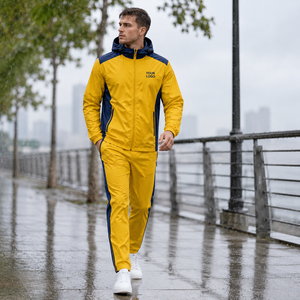 Chándal Unisex Amarillo con Capucha, Cremallera, Manga Larga, Deportivo, para Correr, con Bolsillos Laterales, Logotipo Personalizado, Impermeable, 100% Poliéster - Product Image 6