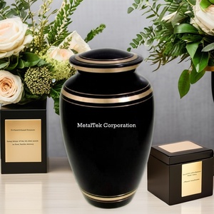High Quality Classic Black Cremation Urn & <b>Keepsake</b> Golden Ring Wholesale Price Funeral Supplies <b>Memorial</b> Burial Ashes Metal Jar - Product Image 5