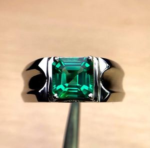 <b>Mens</b> Emerald Engagement <b>Ring</b> 925 Sterling <b>Silver</b> 14K Gold Plated 8MM Asscher Cut Green Emerald Gemstone Prong Setting Luxury - Product Image 6