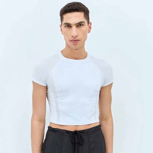 <b>White</b> <b>Crop</b> Top Short Sleeve O-Neck Regular Fit Casual Knitted Jersey Solid Color Breathable <b>T</b>-<b>Shirt</b> - Product Image 3