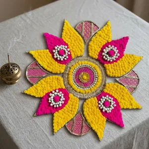 Décoration murale artisanale en feutre non tissé, fleurs bohèmes, décoration Diwali, art d'entrée intérieur, Rangoli, décoration intérieure - Product Image 3