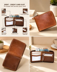 Portefeuille pour homme en cuir véritable de luxe avec poche à monnaie et boîte cadeau, portefeuille en cuir marron premium pour homme, porte-cartes fin à double pliage - Product Image 1