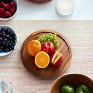 Moderno de madera de acacia hecho a mano Lazy Susan tocadiscos cocina encimera mesa de comedor estante de especias despensa almacenamiento giratorio bandeja de servicio - Product Image 2