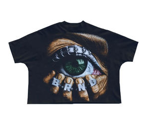 T-shirt Oversize Homme Motif Œil Y2K Vintage Streetwear Imprimé B R N D Coton Épais Hip Hop Coupe Boxy - Product Image 1