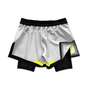 <b>Mens</b> Gray <b>Black</b> Yellow Color Blocked Athletic <b>Shorts</b> Moisture Wicking Spandex Nylon Lightweight Training Sports <b>Shorts</b> for MMA - Product Image 3