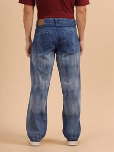 Pantalones Vaqueros de Mezclilla para Hombre, Ecológicos, 100% Algodón, Cintura Media, Corte Holgado, Pierna Ancha, Lavados, Azul Medio, Casuales, Largos - Product Image 3