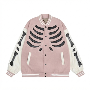 Blouson Bomber Varsity Homme Hiver Qualité Premium avec Applique Squelette, Manches Laine/Viscose, Style Streetwear Hip Hop Vintage - Product Image 1