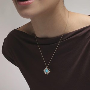 Blue Turquoise Pendant Pendant 925 Sterling Silver 14K Gold Plated Dainty Gemstone <b>Chain</b> Jewelry Gift For Women - Product Image 5