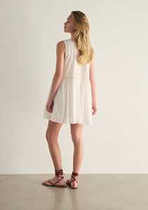 เดรสยาวสีขาวแขนกุด คอจีน ผ้าฝ้ายย้อมสีธรรมชาติ ซักได้ เป็นมิตรกับสิ่งแวดล้อม สไตล์ลำลองสำหรับฤดูร้อน - Product Image 3