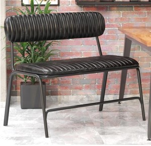 Retro <b>Black</b> Leather <b>Dining</b> Bench with Backrest Metal Frame Upholstered Seating Furniture for <b>Dining</b> Restaurant Office Farmhouse - Product Image 2