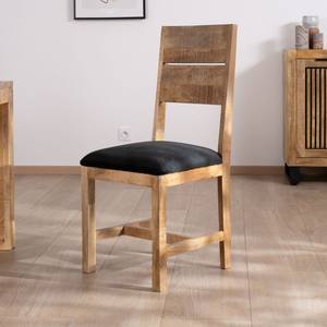 Ensemble de 2 chaises de salle à manger Vandana Urban Style en bois de manguier brut Manoha avec sièges rembourrés en tissu - Product Image 1
