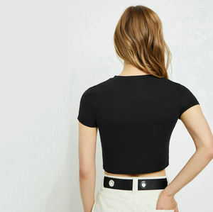 Camisetas Cortas Negras Lisas para Mujer al por Mayor con Logotipo Personalizado, Camisetas Cortas Estampadas para Mujer, Camisetas Cortas para Mujer - Product Image 2