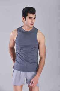 เสื้อกล้ามคอกลมสีเทาสำหรับผู้ชาย ผ้าโพลีเอสเตอร์ 100% ระบายอากาศได้ดี สวมใส่สบาย แบบถัก สีพื้น ไม่มีแขน เหมาะสำหรับออกกำลังกาย น้ำหนัก 320 กรัม ย้อมสีพื้น - Product Image 2