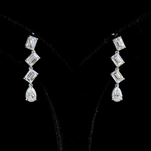 Boucles d'oreilles pendantes classiques en diamant de laboratoire taille émeraude et taille poire, en or 10K 14K 18K et argent 925 935, bijoux fins pour mariage, cadeau ou soirée - Product Image 1