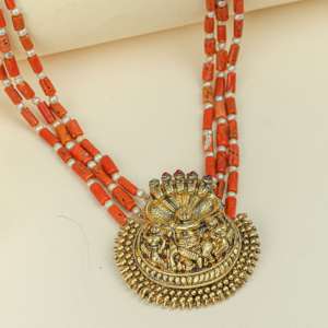 Luxury Naagahar Pendant Coral Beads <b>Necklace</b> 925 Silver Gold Plated Handmade <b>Statement</b> <b>Necklace</b> for Women - Product Image 3