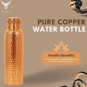 Copper Water Bottle Hammered Finish Round Insulated 17cm Outdoor <b>Drinking</b> Bottle - Product Image 3