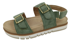 Sandales plates en daim vert avec fermeture à boucle, bout ouvert, plateforme rembourrée, chaussures d'été - Product Image 4