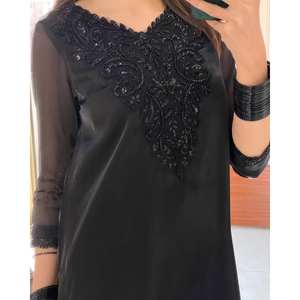 Bhanderi - Prachtige Indiase & Pakistaanse kleding, elegante feestkleding, top, broek, dupatta set, zwart, maat <span class=keywords><strong>M</strong></span> - Product Image 4