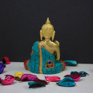 Nirmala Handicrafts - Estatua de Buda Religiosa de Latón con Acabado en Piedra, Hecha a Mano, Ovalada, Decoración para el Hogar, Modelo NHA02907, de Rajasthan - Product Image 2