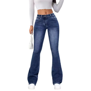 Women Dark Blue High Waist Flared Jeans Ripped <b>Bell</b> Bottom Denim Pants Stretchy Bootcut Trousers - Product Image 6