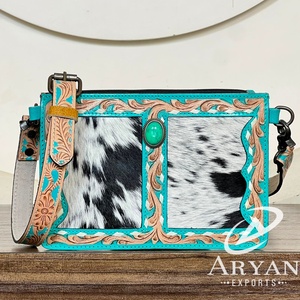 Bolso Bandolera de Cuero Repujado Estilo Western 2026 para Mujer, Bolso de Hombro de Piel con Pelo, Hecho a Mano, Diseño Floral - Product Image 1