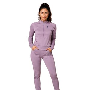 Women's Lavender <b>Long</b> <b>Sleeve</b> Half Zip Athletic Tracksuit <b>Top</b> and Leggings Set for Fitness <b>Training</b> and Activewear - Product Image 1