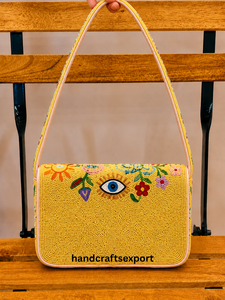 Bolso de Hombro Bohemio con Bordado de Cuentas y Diseño Floral para Mujer, Correa Única, Hecho a Mano, Ecológico, Amarillo - Product Image 4