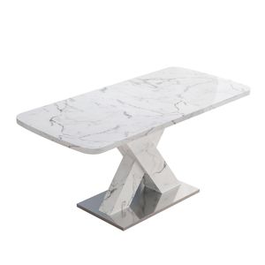 Tavolo da Pranzo Moderno Quadrato con Piano in Marmo Bianco Estensibile e Base in Metallo a X in MDF con Design Stampato (SKU W7) - Product Image 6