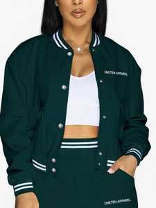 Oneten Apparel Women <b>Dark</b> <b>Green</b> Sporty Tracksuit Set Snap Button Jacket Wide Leg Pants Two Piece Outfit - Product Image 5