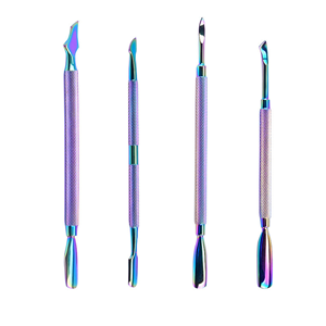 Professional 2-Way High-end Stainless Steel <b>Nail</b> Cuticle Remover & Pusher Set with Non-slip Handle Grip Double-Use - Product Image 1