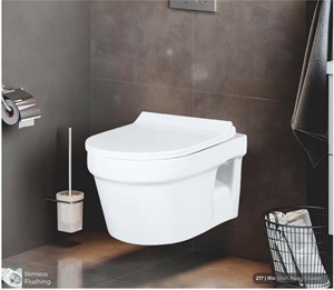 Inodoro Moderno de Pared sin Borde, de Cerámica con Doble Descarga, Sifón en P, Sanitario para Baño - Product Image 1