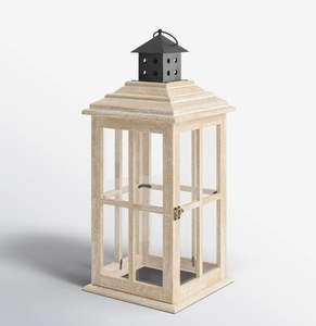 Wooden Candle <b>Lantern</b> Vintage Pillar Holder with Vented Metal Chimney Rustic <b>Hurricane</b> Lamp for Home Decor - Product Image 2