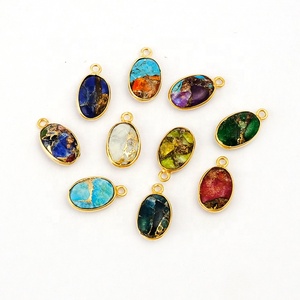 8x12มม. ชุดกรอบรูปไข่พลอยเทียมชุบทองทับทิมหยกโมฮาวีจี้เทอร์ควอยซ์สำหรับเครื่องประดับสร้อยคอและต่างหูแบบ DIY - Product Image 3