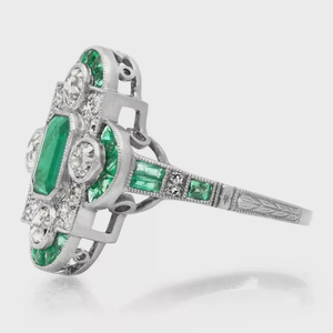 2.8CT Art Deco Style Green <b>Emerald</b> Cut & Lab Created Moissanite IGI Certified Rhodium Plated 925 <b>Silver</b> Wedding Engagement <b>Ring</b> - Product Image 5