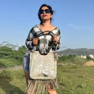 Bolso de mano con flecos de cuero genuino metálico para mujer, gran oferta, personalizado, bolso de compras de cara de toro de alta calidad - Product Image 5