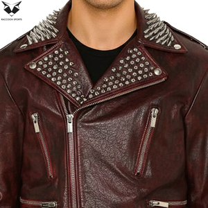 Outer Wear OEM ODM Service Unique Design Comfortable Slim Fit Maroon Rock <b>Star</b> Style Studded Leather <b>Jackets</b> Stand High Quality - Product Image 4