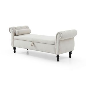 63\" Velvet Rectangular Sofa <b>Stool</b> with Multifunctional Storage Solid Wood Legs Tufted Nailhead Trim 1 Pillow <b>Bedroom</b> Furniture - Product Image 2