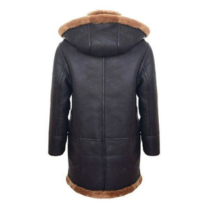 Custom <b>Men's</b> Hooded Shearling Leather <b>Coat</b> Wholesale Heavyweight <b>Winter</b> Warm Sheepskin Fur Trench <b>Coat</b> Factory Supplier - Product Image 4