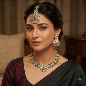 Gold Plated CZ American Diamond <b>Necklace</b> <b>Set</b> with Imitation <b>Pearl</b> Earrings for Women - Product Image 2