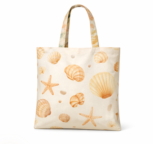 Sac fourre-tout de plage pour femme avec motif coquillages et étoiles de mer, en toile, style minimaliste estival, fermeture éclair, broderie - Product Image 4