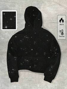 Sweat à capuche tendance Y2K Streetwear noir scintillant avec strass sur toute la surface pour homme, coupe oversize, décontracté, style Hip Hop, vente en gros - Product Image 4