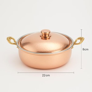Casserole en cuivre artisanale, finition martelée, design vintage, forme ronde, diamètre 22 cm, avec couvercle, ustensile de cuisine en métal durable - Product Image 1