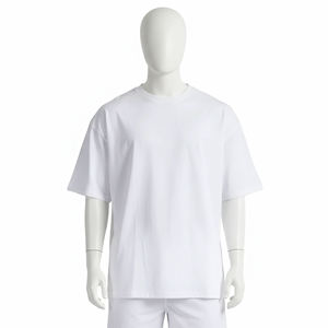 T-shirt blanc pour homme, coupe classique, tricoté sur le devant, en coton épais, col rond, uni, décontracté, streetwear, logo personnalisé, OEM, ODM - Product Image 1